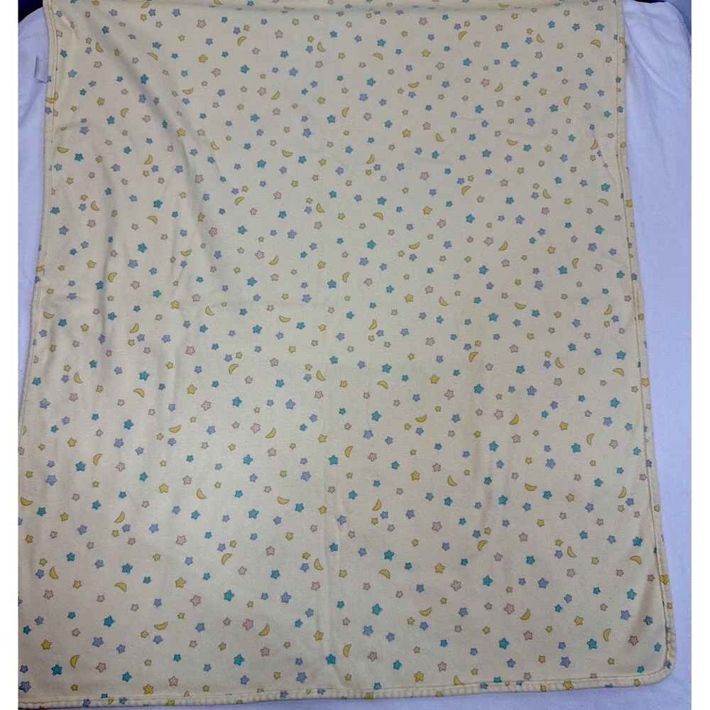 Vintage Carter's 100% Cotton Baby Blanket Yellow Solid Moon Stars USA Made